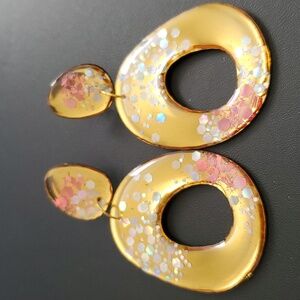 Hand-made Hand Crafted Glitter Vibes Resin Earrings New